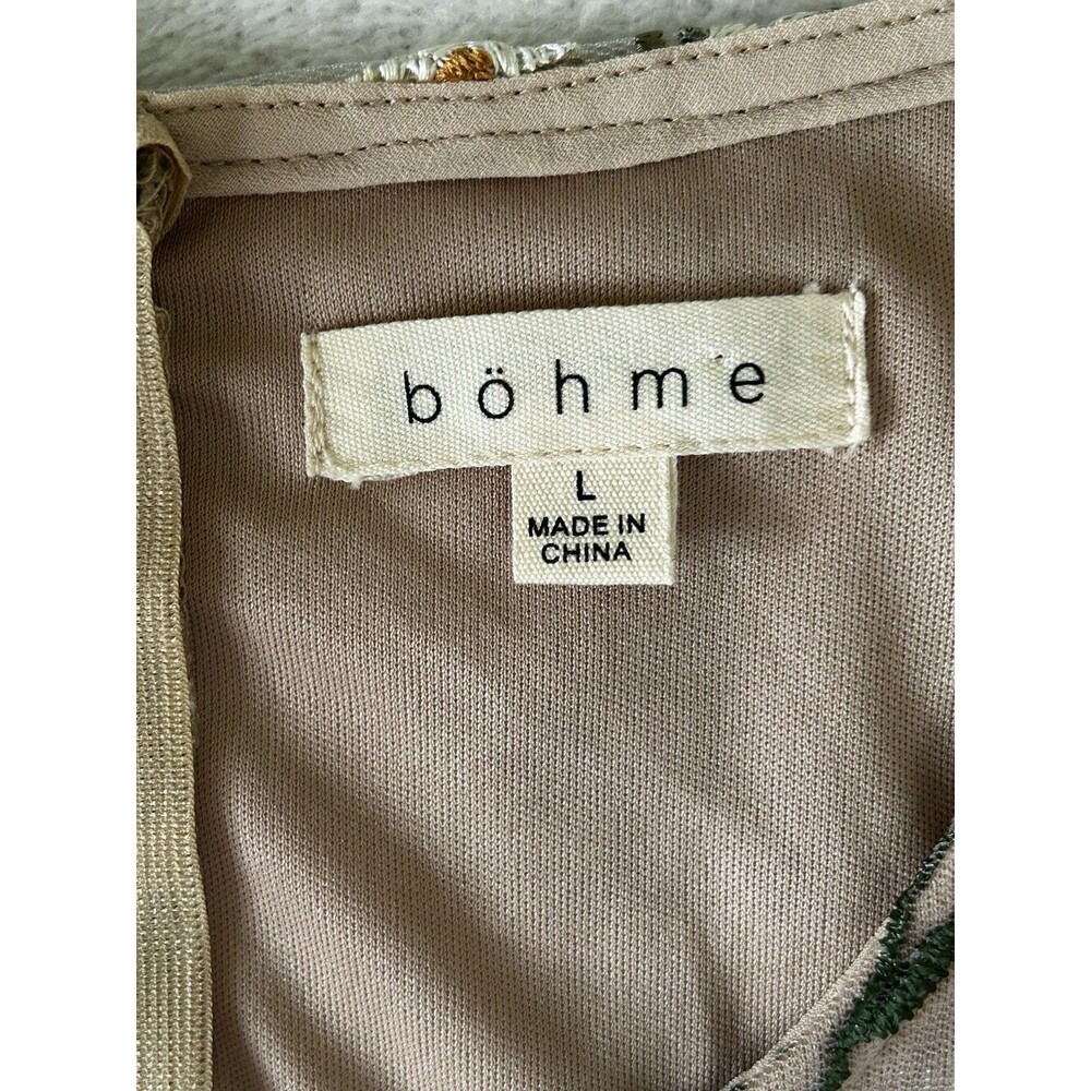 Bohme Floral Embroidered Sheer Lined Fit & Flair Midi Dress Boho Romantic Size L - Picture 7 of 12